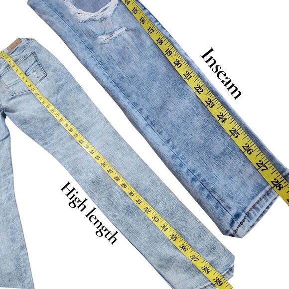 American Eagle Women's Hi-Rise Jeans Denim Blue Skinny Distressed Size 6 Small - Picture 10 of 16